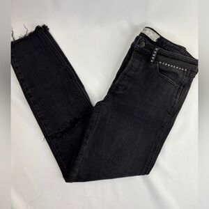Free People Payton Black Wash studded distressed button fly jeans 29